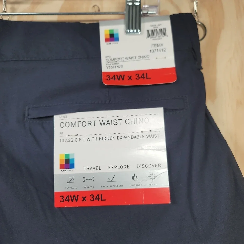 UB Tech Pants Mens 34x34 Blue Comfort Adjustable Waist Chino Water Repellent NWT - Picture 11 of 16